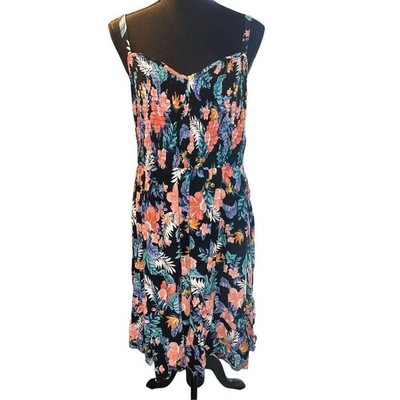 Torrid Tropical Floral Smocked Bodice Ruffle Hem Midi Dress 1xl vacation beach - Picture 1 of 5